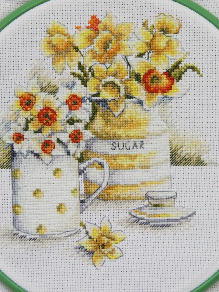 Daffodil picture. Finished cross stitch painting