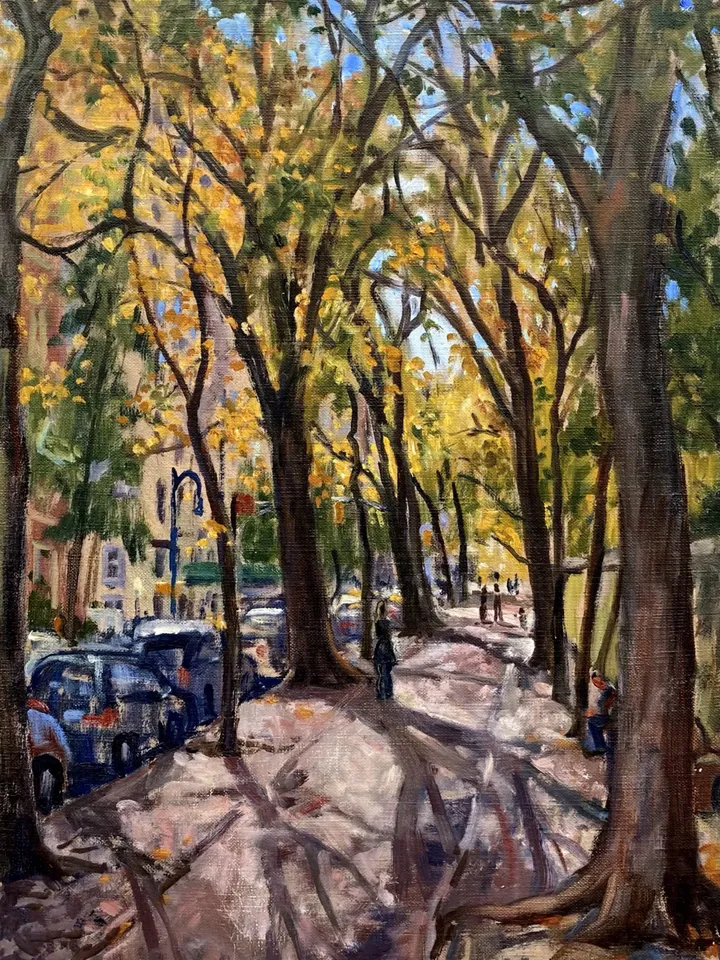 Original New York Landscape Painting - Along Fifth Avenue/NYC - 16x22 Oil on Canvas, Plein Air Impressionism, Large Signed American Fine Art