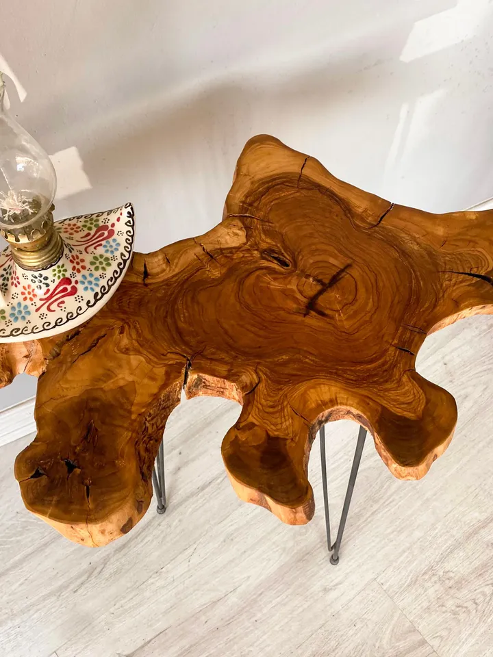 Custom Made & Olive Wood Coffee Table, Live Edge Coffee Table, Unique Coffee Table