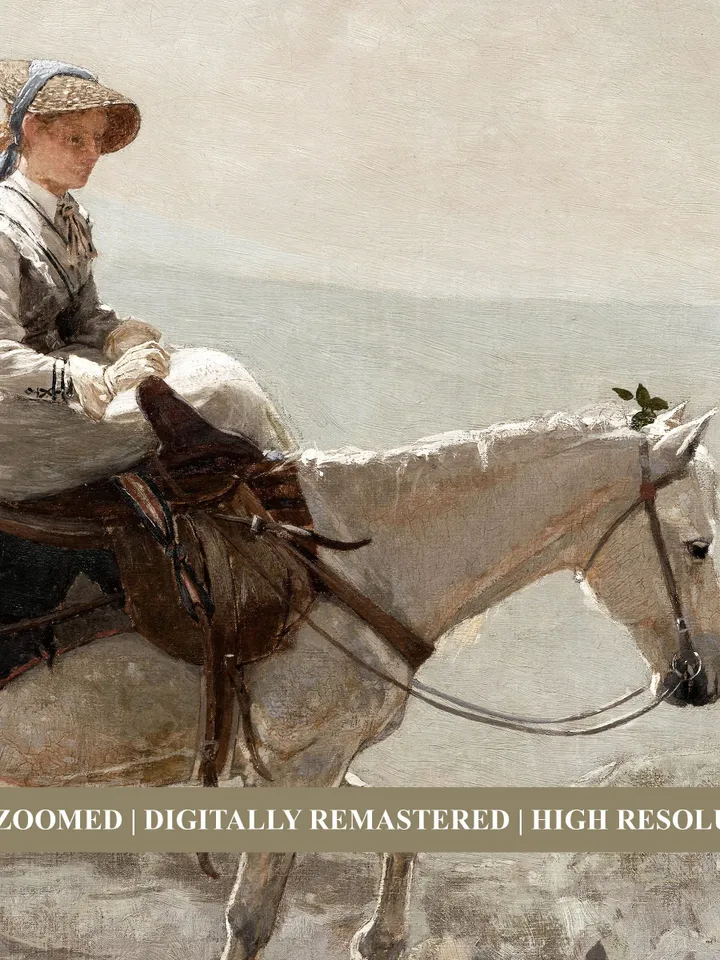 Lady on Horse, Vintage Oil Painting Antique Print, Rustic Wall Decor, Downloadable Printable Art | 96