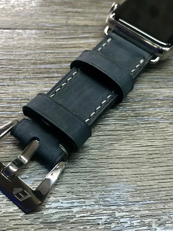 Black Genuine Leather Apple Watch Band for Series 7 45mm, iWatch Series 6 44mm Watch Straps, Smart Watch Band 41mm, Wrist Watch Accessories