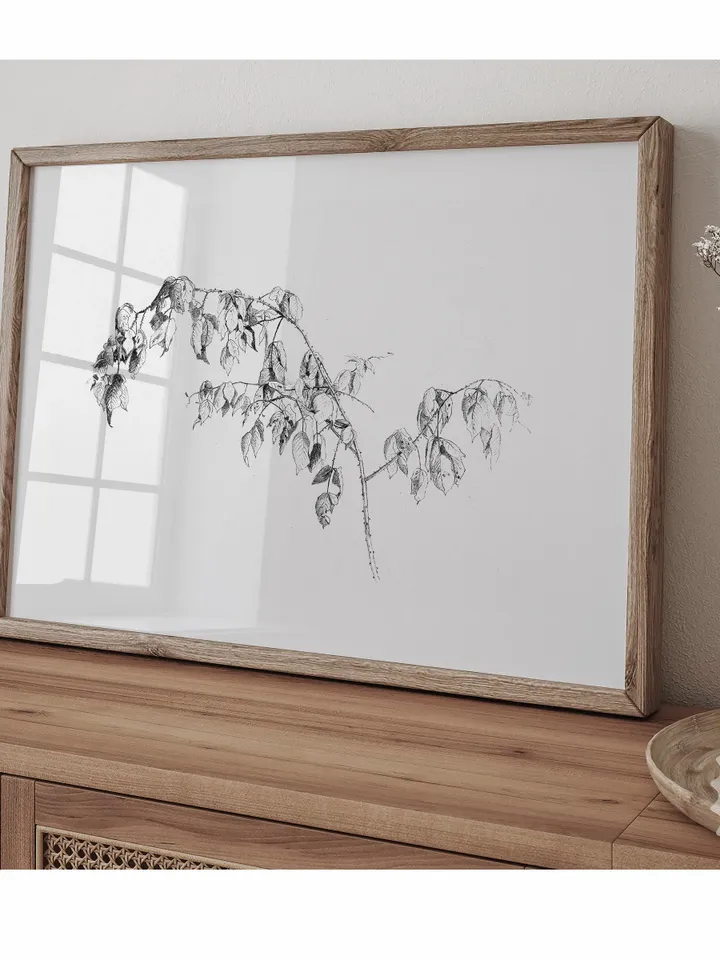 Vintage Sketch Art Print, Antique Blackberry Branch Drawing, Nature Printable Wall Decor, Digital | 358