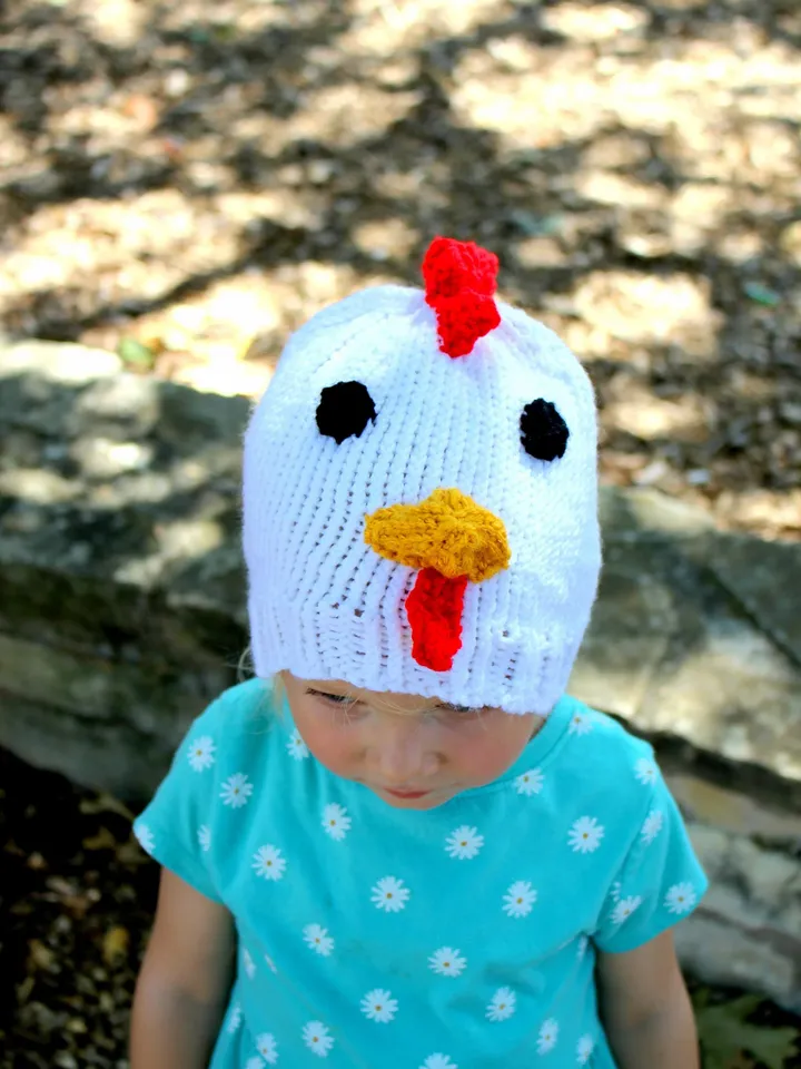 Knitted Brown or White Chicken Hat, Child Photo Shoot Prop, Down at the Farm Themed Party, Gender Reveal, Sizes: 1-3 Years & 4-12 Years