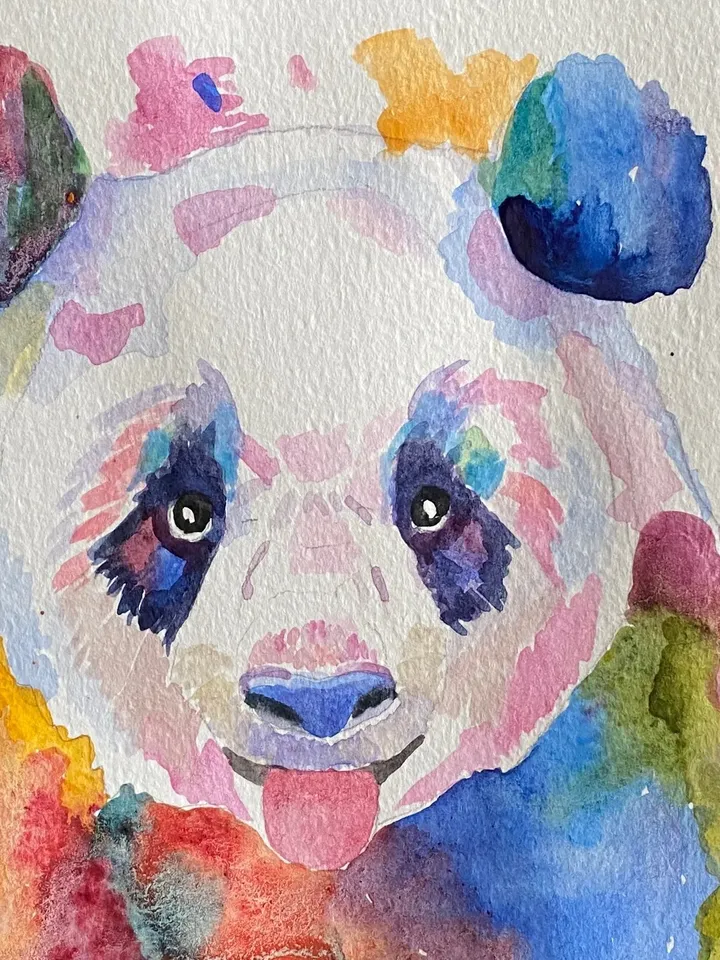 Panda original watercolor painting minimalist animal art, light watercolor artwork, wall decor 5x7 inches