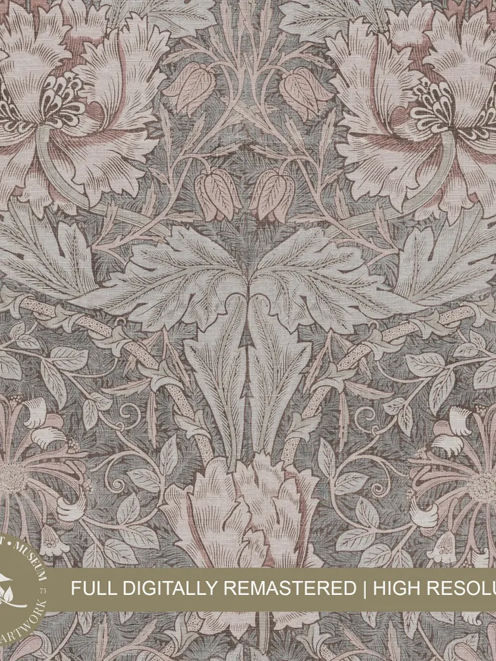 William Morris Fabric Art Print, Muted Textile With Flowers, Digital Download PRINTABLE, Rustic Wall Decor | #102