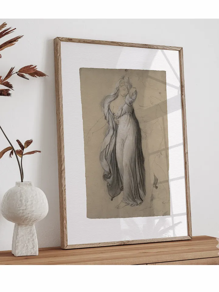 Female Figure Drawing Print, Vintage Artwork, Neutral Wall Art Printable Decor | 107