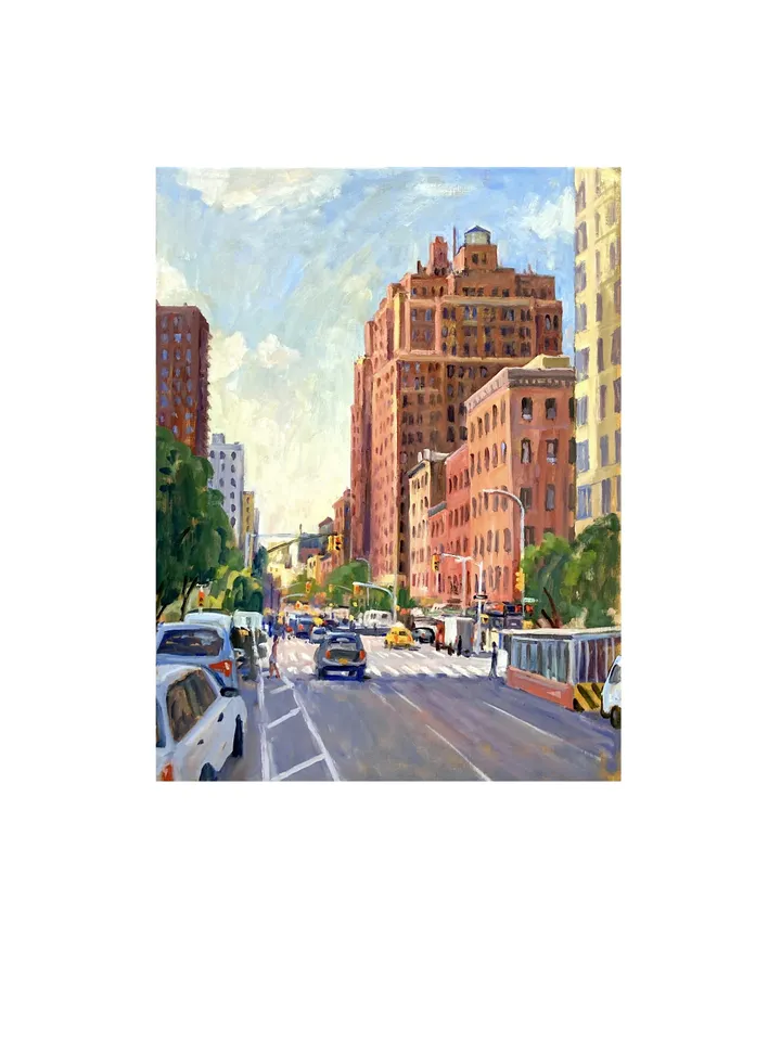 Chelsea Cityscape Painting - Down Ninth Avenue/NYC - 18x24 Oil on Linen, Urban Plein Air Impressionist Landscape, Signed Original