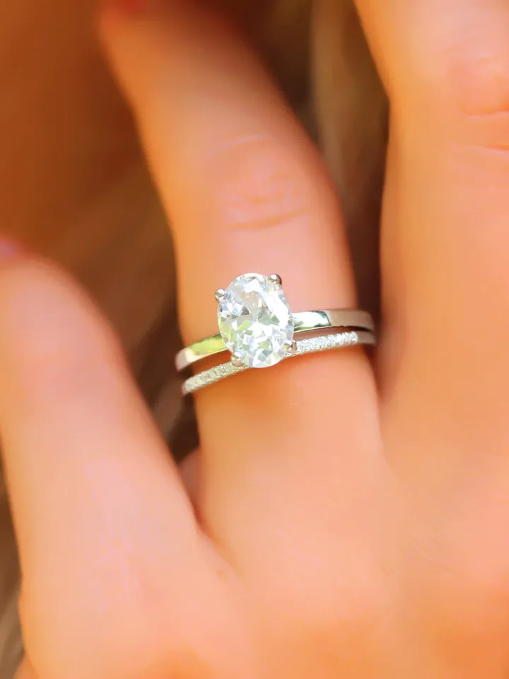 OVAL MOISSANITE RING | Double Row Half Eternity Oval Wedding Moissanite 14k Gold Ring | Gift For Engagement | 2.30 Ct White Diamond Ring