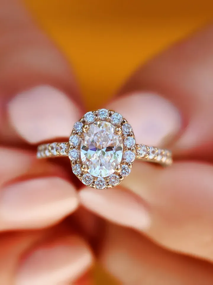 OVAL ENGAGEMENT RING | Oval Halo Cut Diamond Ring Band | Rose Gold 1.5 Ct Diamond Wedding Ring | 14k Rose Gold ring | Engagement Ring Band