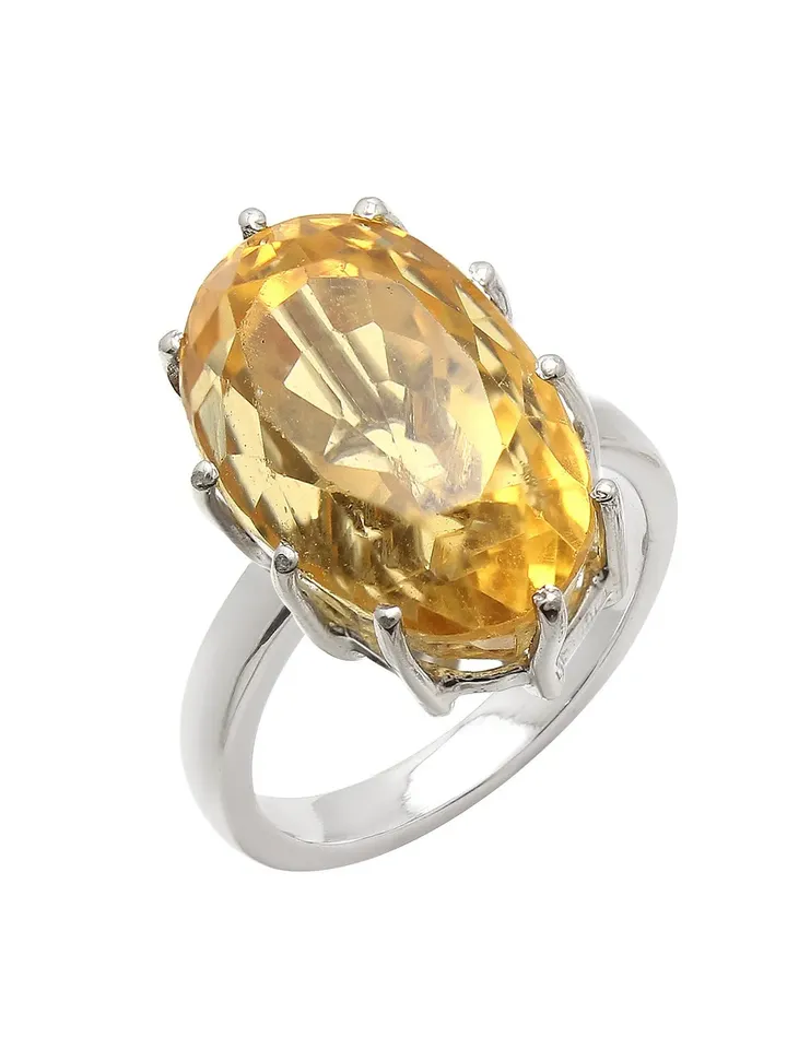 Natural Citrine Ring- 925 Sterling Silver Ring- Solitaire Ring- Long Oval Ring- Birthstone Ring- Engagement Ring- Full Finger Ring
