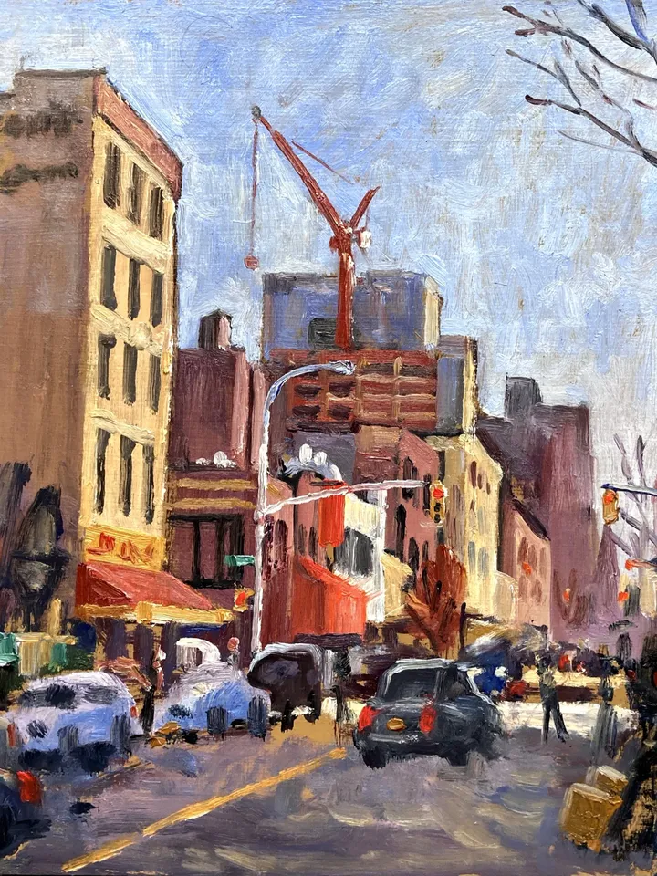 Original New York Cityscape Painting - From Grand Street/NYC- 10x10 Oil on Panel, Plein Air Impressionism, Signed Original Landscape