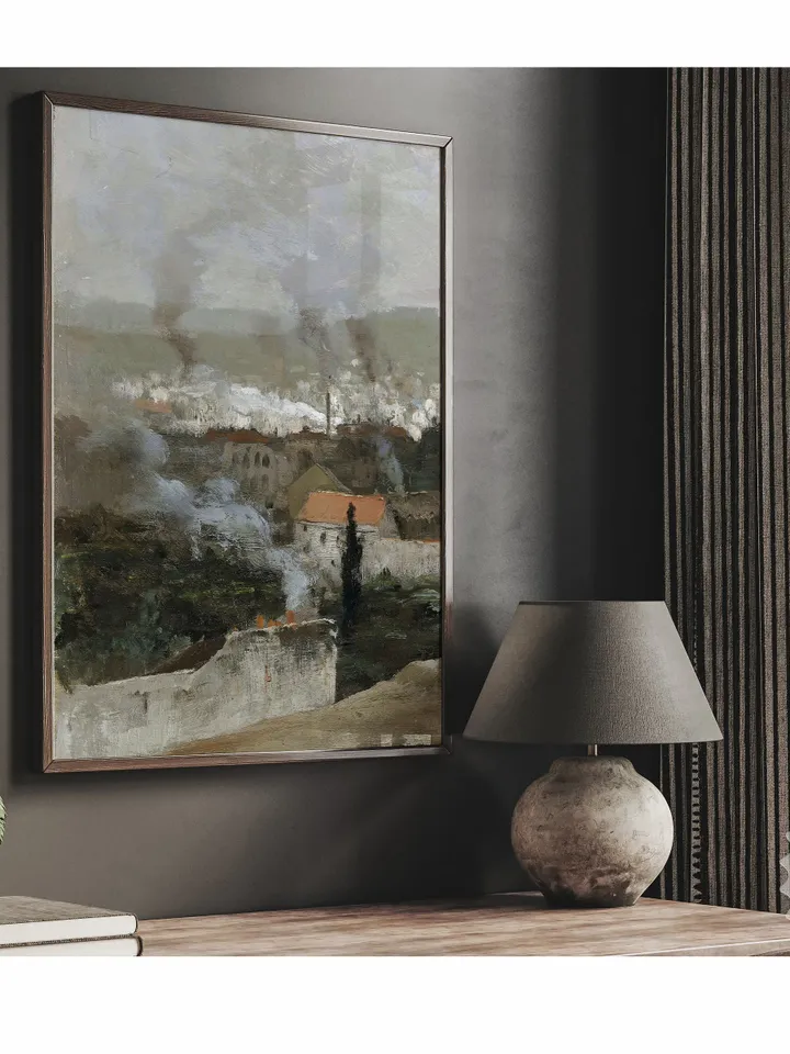 Parisian Cityscape French Oil Painting, Moody Printable Art, Vintage Farmhouse Wall Decor | 288
