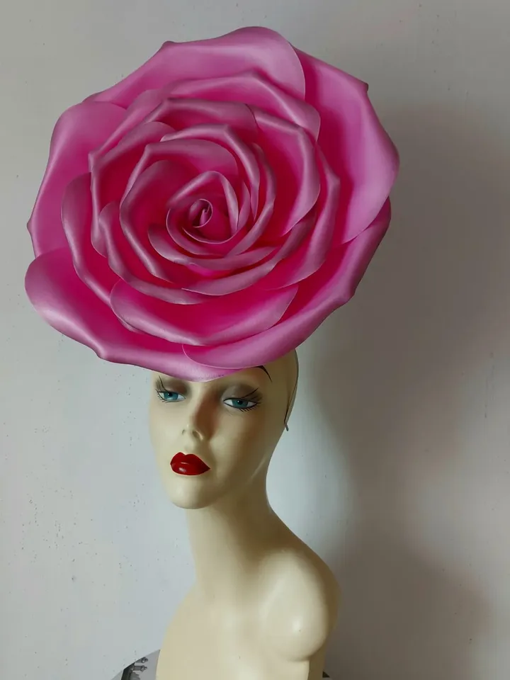 Giant pink rose Kentucky Derby Hat Wedding Flower Headdress, Bridal headpiece, Church Hat, Horse Racing, Barbie party