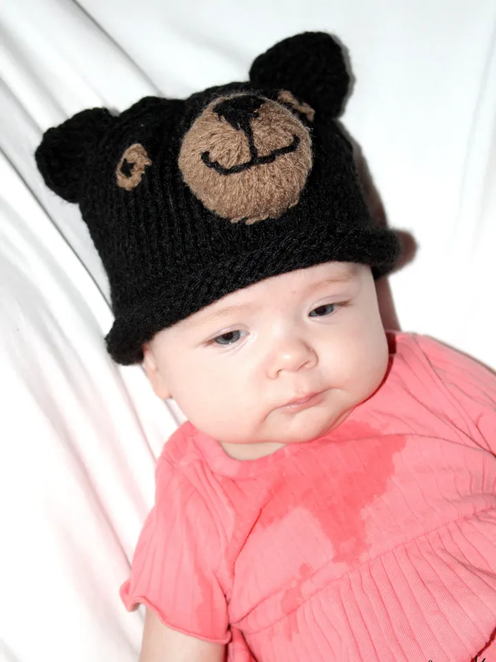 Knitted Woodland Black Bear Hat for Halloween Costume, Preemie and Baby Hats, Gifts for New Moms, Baby Shower Gift Idea, Woodland Nursery
