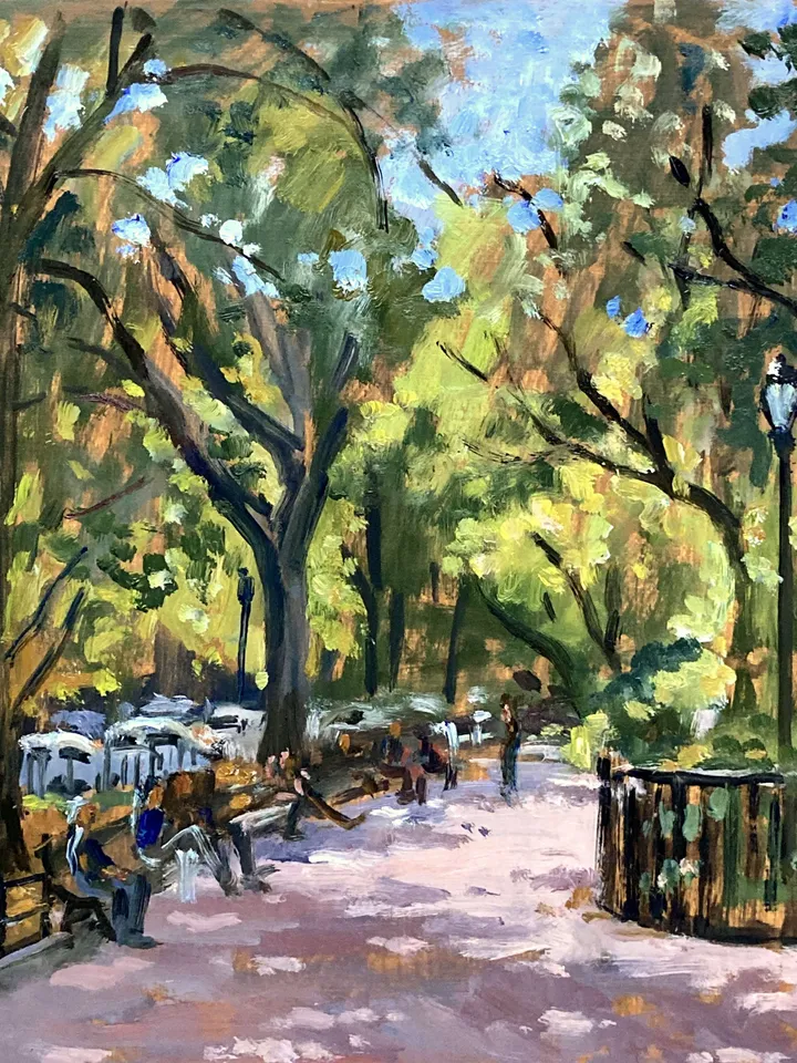 Small Original New York Cityscape Painting - From Tompkins Square/East Village/NYC - 8x10 Oil on Panel, Plein Air Impressionist Fine Art