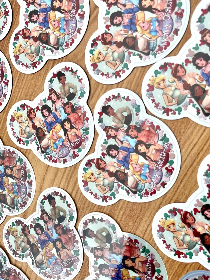 Magnet & Sticker BUNDLE - Christmas Modern Princesses | Fridge Decor | Disney Decor | Kitchen Accessories | Small Gift | Kids Gift |