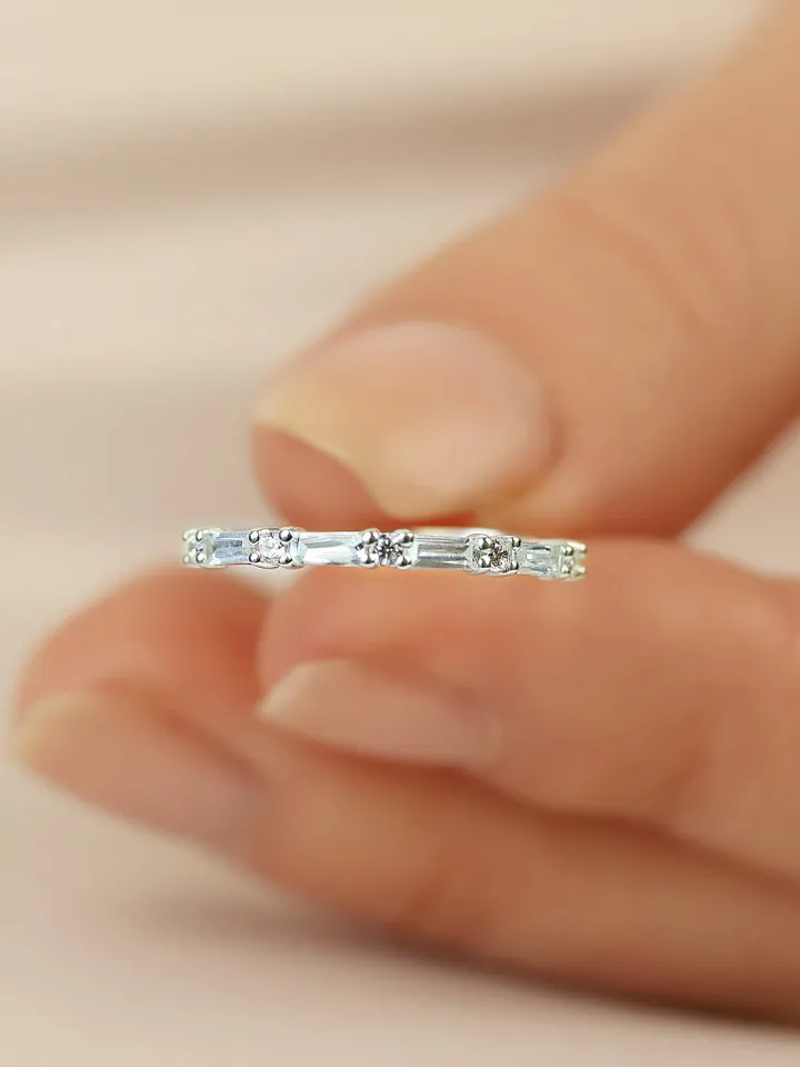 BAGUETTE RING BAND | Moissanite Baguette Gold Eternity Ring | Minimalist Ring Band | Gemstone Gold Ring | Stackable Gold Ring