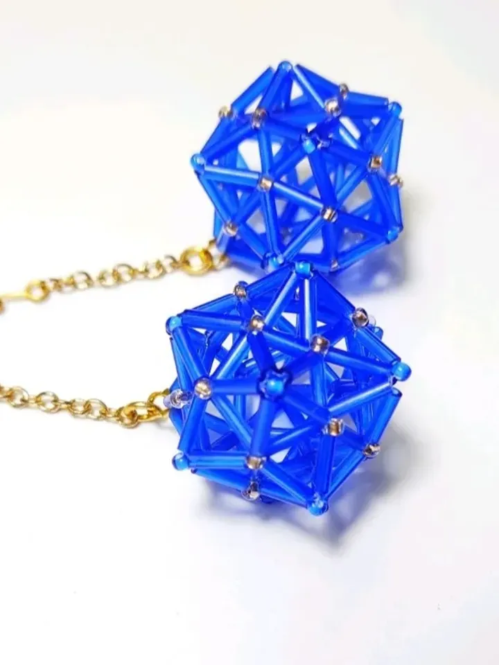 Blue geometric earrings beaded earrings volumetric dangle earrings chain earrings