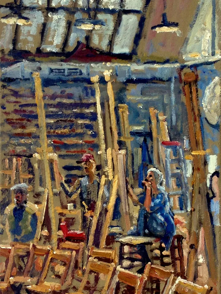 Original Studio Interior Painting - North Light/Art Students League of New York- 8x12 Oil on Panel, Impressionist Fine Art, Signed Original