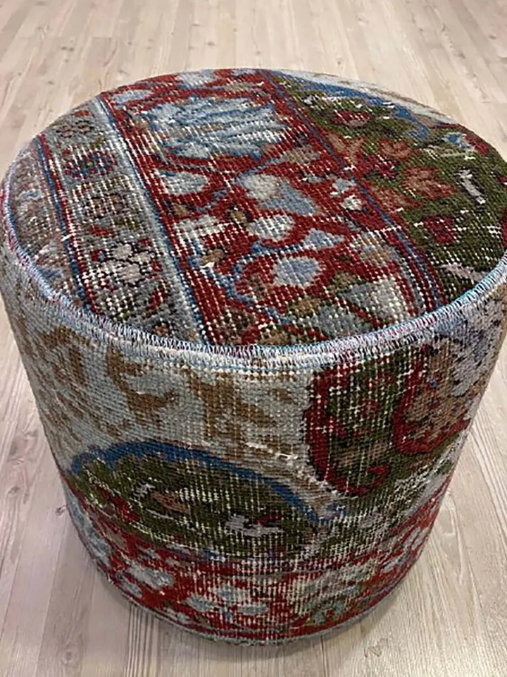 KilimPuff: Handmade Patchwork Ottoman Pouf, Bohemian Kilim Rug, 35x40x35cm for