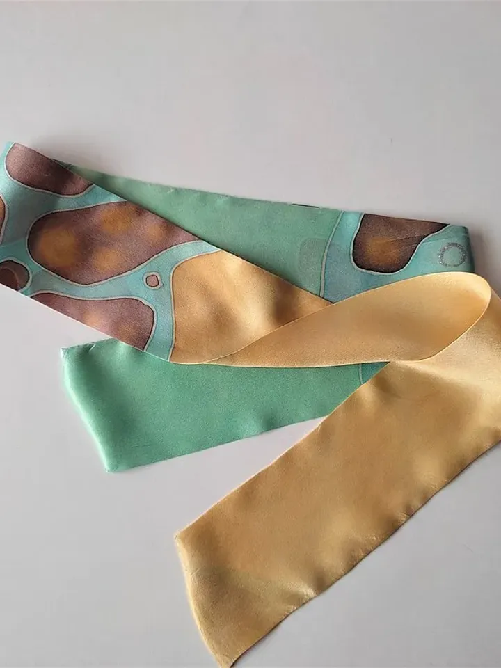 Small silk scarf for neck Silk skinny scarf Short scarves Hand painted scarf