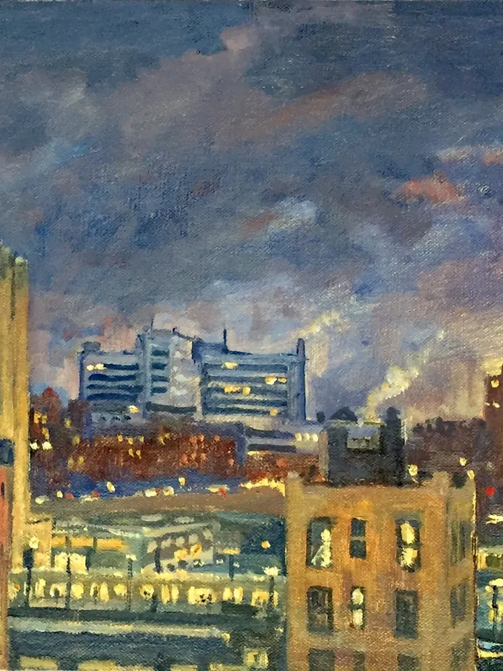 Original Oil Painting -Night Glow/New York Nocturne - 10x16 Oil on Linen, NYC Impressionist Plein Air Fine Art, Signed American Cityscape