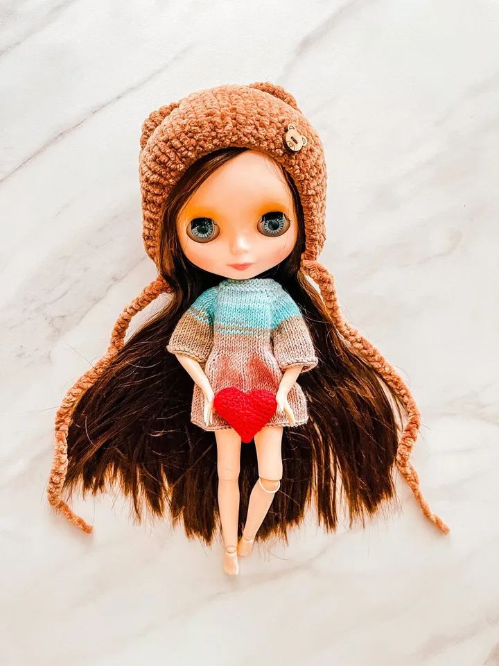 Blythe plush bear bonnet hat for doll plush hat bear hat