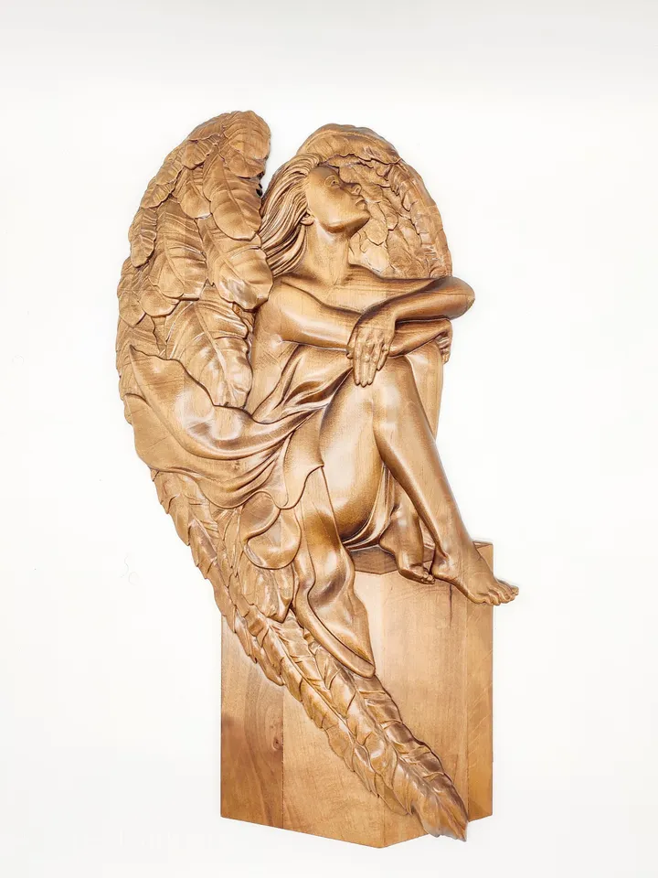 Wood Angel, Carved Angel Wood, Wooden Angel wall art, Wooden Angel Decoration, Wood Angel Figurine, Home Decor, Religious carwed wall panel