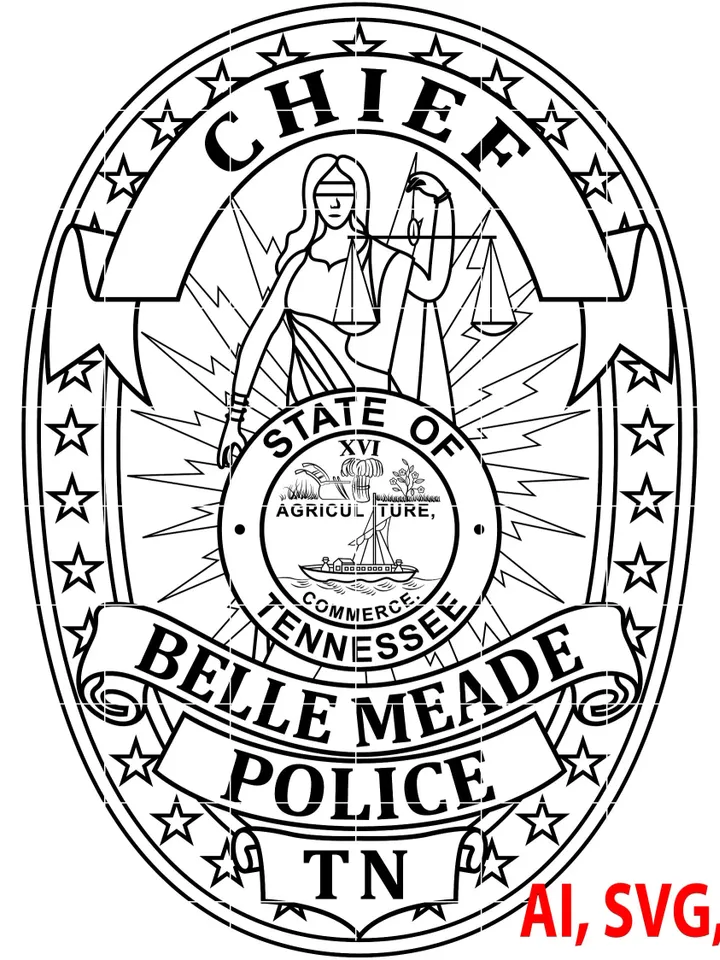 Police Badge, State of Tennessee Belle Meade Police Chief Badge, Logo, Seal, Custom, Ai, Vector, SVG, DXF, PNG, Digital