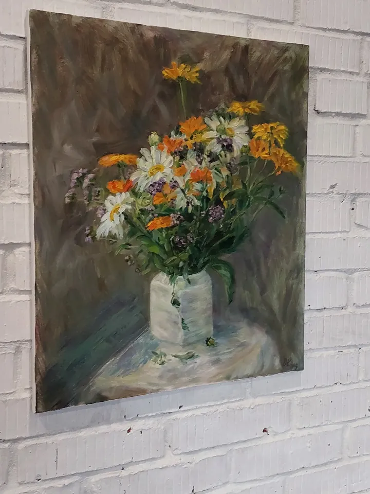 Oil painting flowers chamomile original art
