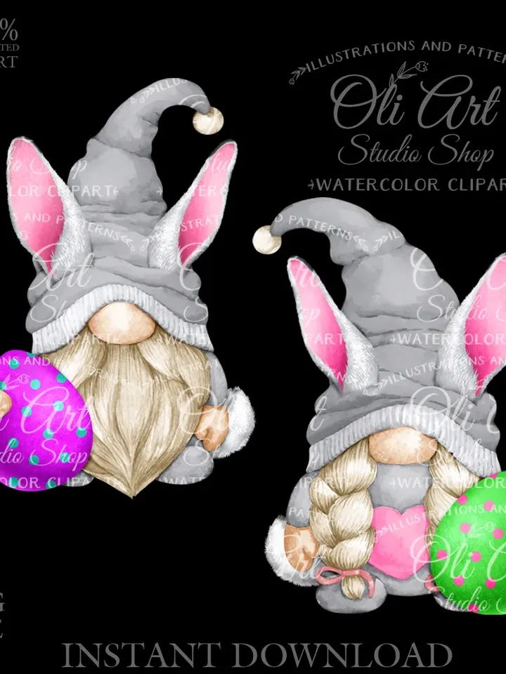 Easter Bunny Gnome Clip Art. Easter egg. Hand Drawn Graphics, Instant Download. Digital Download. OliArtStudioShop