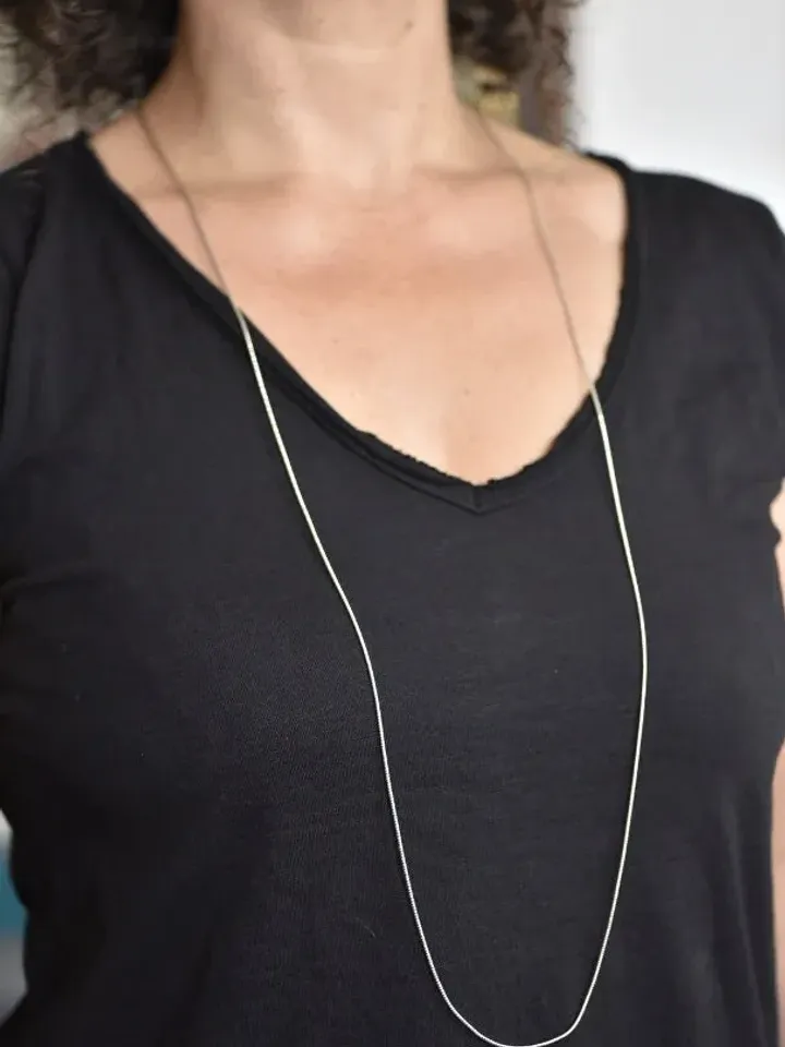 Long Hanging Sterling Silver Diamond Cut Necklace