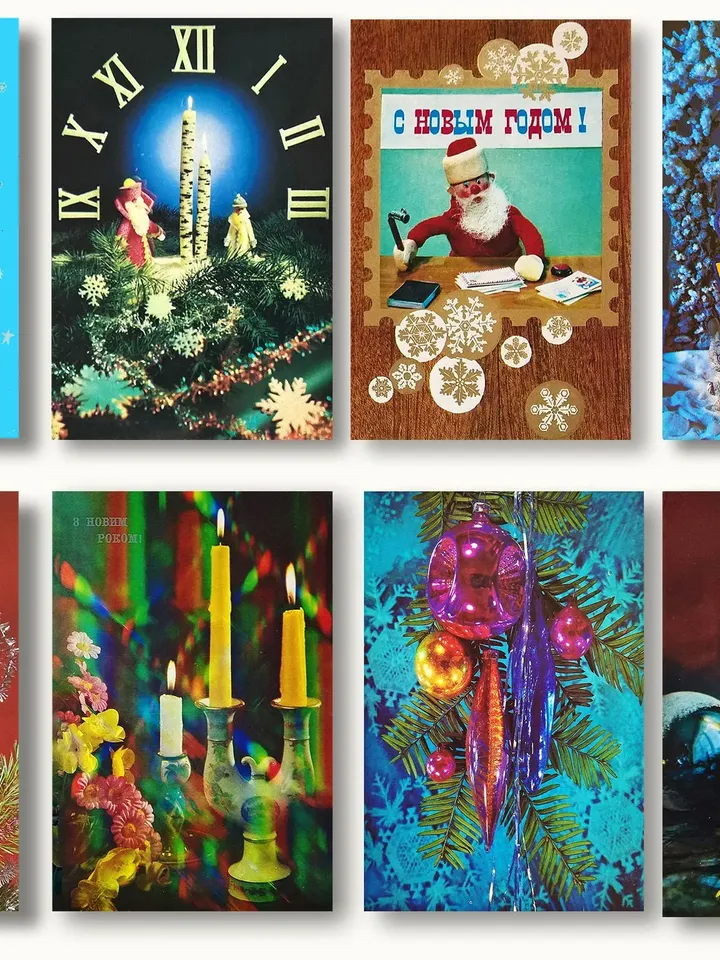 Merry Christmas card kit Digital postcards holiday Printable Christmas cards New Years cards Set of 60 images JPG