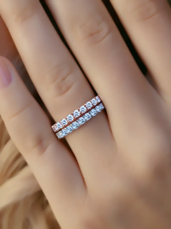 STACKING GOLD RING | Moissanite Diamond Half Eternity Ring Band Set | Women Wedding Gift | Moissanite Wedding Ring Set | 14k Solid Gold Ring