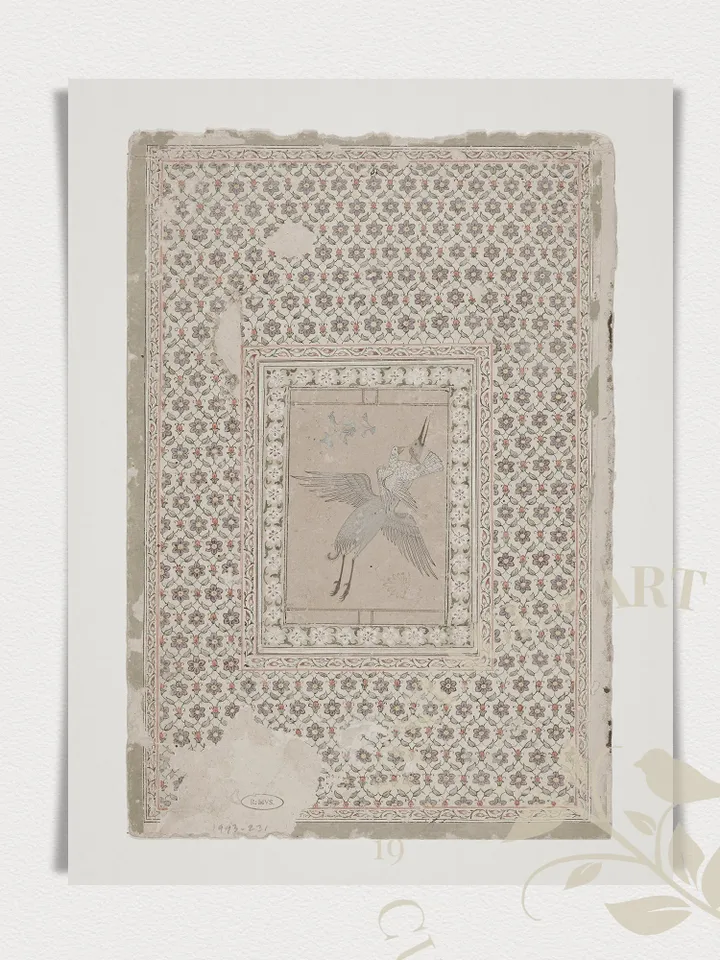 Neutral Tapestry Wall Art Print, Vintage Textile Hawk With Crane Watercolor, PRINTABLE Eclectic Art Download Decor | #252