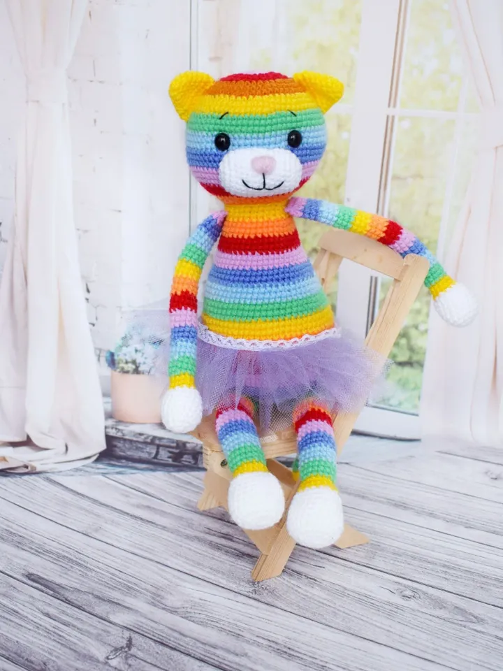 Rainbow cat TO ORDER Cute knitted kitten Funy animal Amigurumi Gift for children Moms favorite cat