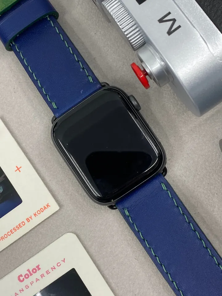 Blue Apple iWatch Band 45mm 44mm, Apple Watch Band Series 6 7, Personalise Handmade Smartwatch Band, Uhrenarmband aus Leder, Gift Ideas
