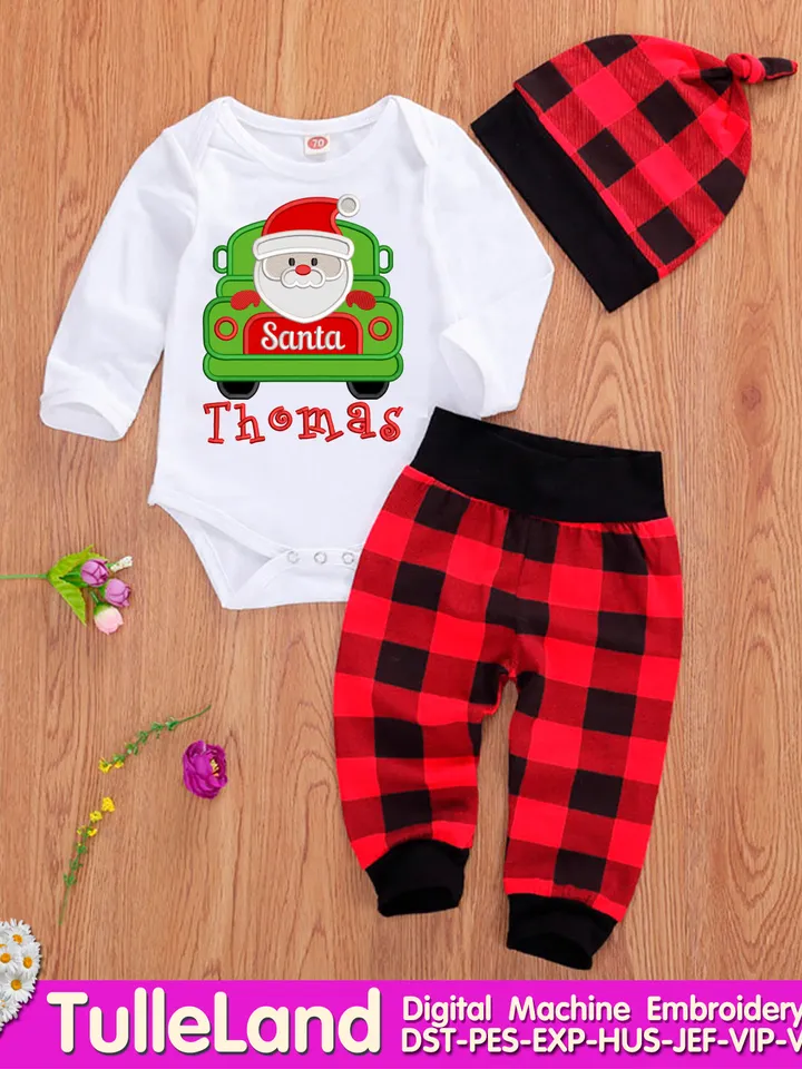 Merry Christmas truck Santa Retro Truck Monster Truck Santa Kids Design applique for Machine Embroidery