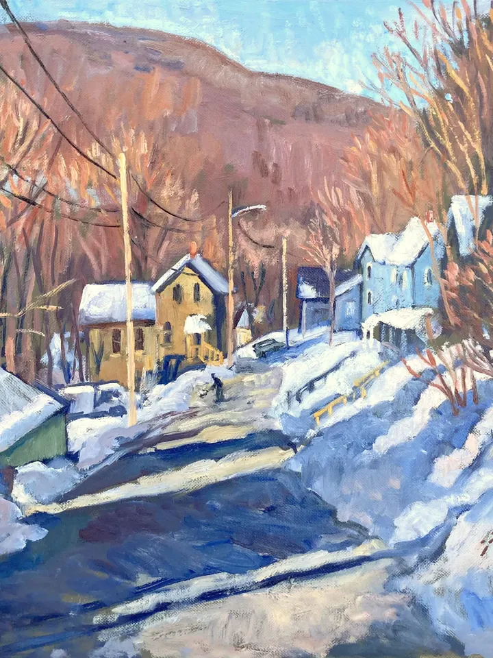 Original Winter Landscape Painting - Toward Vermont/Deep Snow - 16x16 Oil on Canvas, Plein Air Impressionist Fine Art