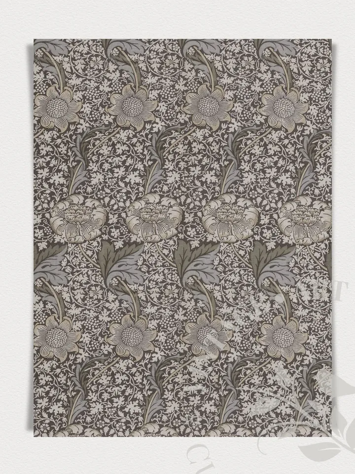 Vintage Textile Art by William Morris PRINTABLE, Muted Blue Fabric Wall Art Downloadable Home Decor | 93