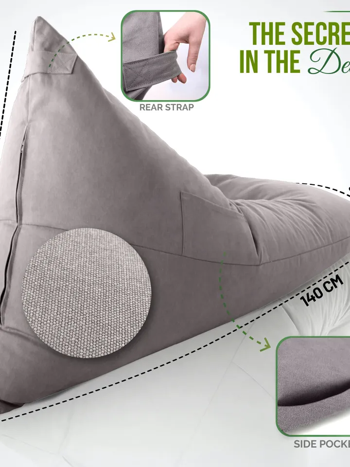 Puff with filling included and footrest - Giant Bean Bag of exclusive design for Salon - Youth Pouf XXL Light Grey