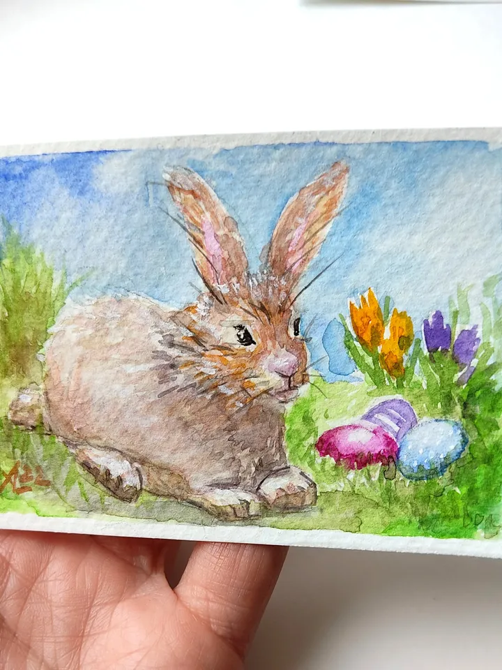 Rabbit painting watercolor original art Easter Painting