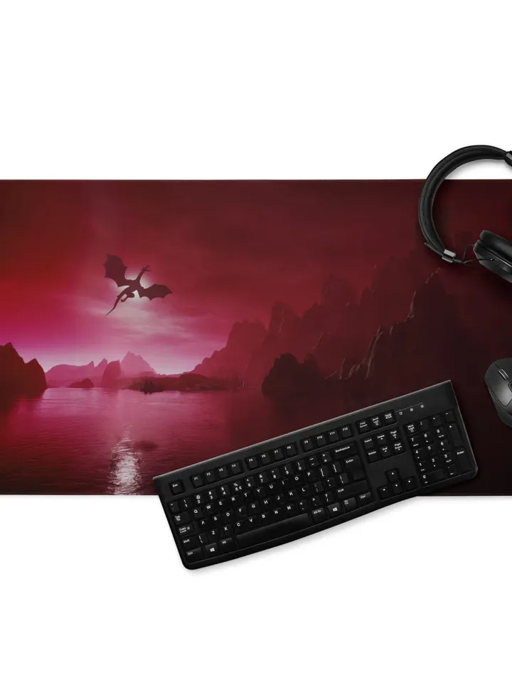Red Dragon Gaming Mousepad | Fantasy Landscape TTRPG Battle Mat, DnD Dice Rolling Mat, Wide Gaming Mouse Pad, Pathfinder Combat Mat