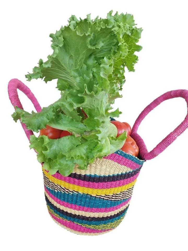 African Bolga Woven Market Basket, Fruit Gathering Basket, Harvest Basket