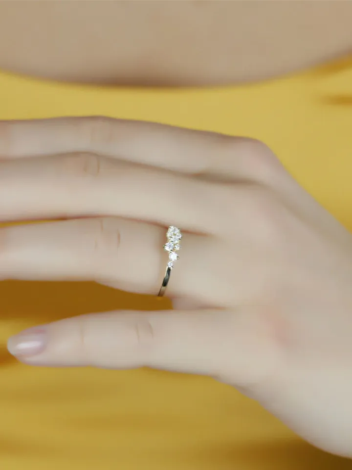 CLUSTER WEDDING RING | Moissanite Diamond Cluster Stackable Gold Ring | Moissanite 14k Gold Women Wedding Ring | Engagement Ring Gift
