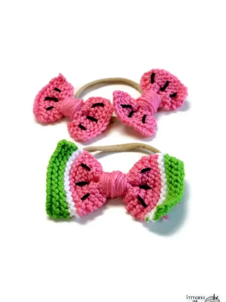 Yarn Watermelon Bow Set, Fruit Hair Clip, Bows on Nylon Headband or Clip, Hair Bows for Girls, Pink Piggies Hair Clips, Large Big Hair Bows