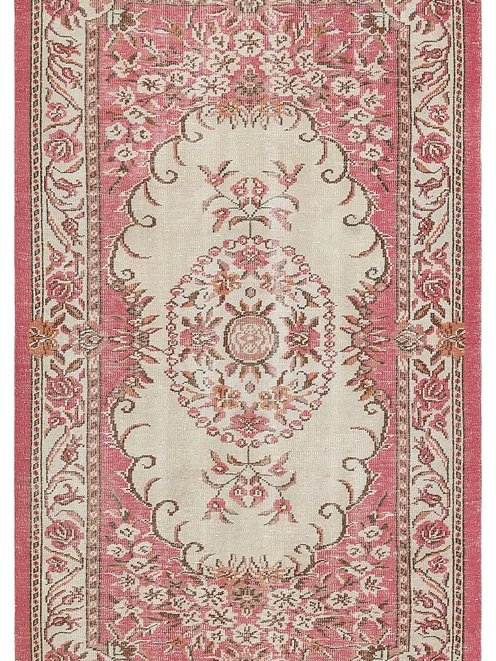 Rose Oushak: Handwoven Pink Turkish Rug for Bohemian Home Decor - 5.1 x 8.3 ft