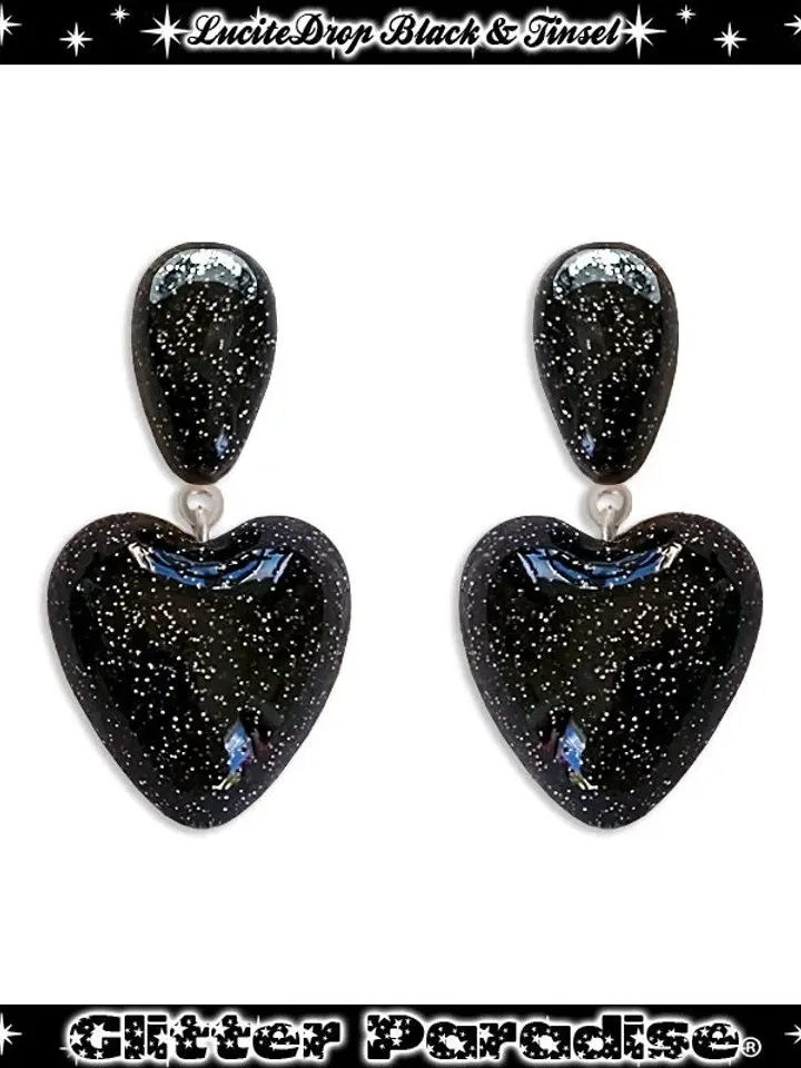 Lucite Heart & Drops - Earrings - Confetti Lucite - True Love Earrings - Valentine's - Vintage Inspired - Heart Earrings - Glitter Paradise®