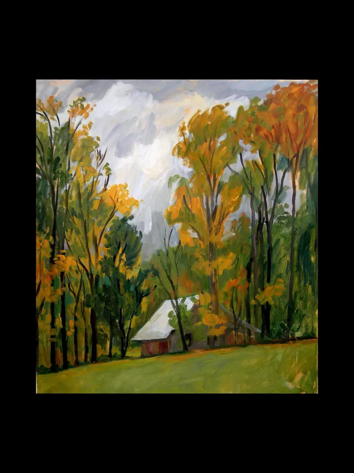 Fall Landscape Painting - Autumn Tree Line/Berkshires - 20x22Oil on Canvas, Large Plein Air Impressionism, Original Fine Art