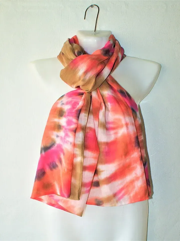 Cotton scarf Orange long tie dye scarf Handmade gift mother's day Tie dye scarf